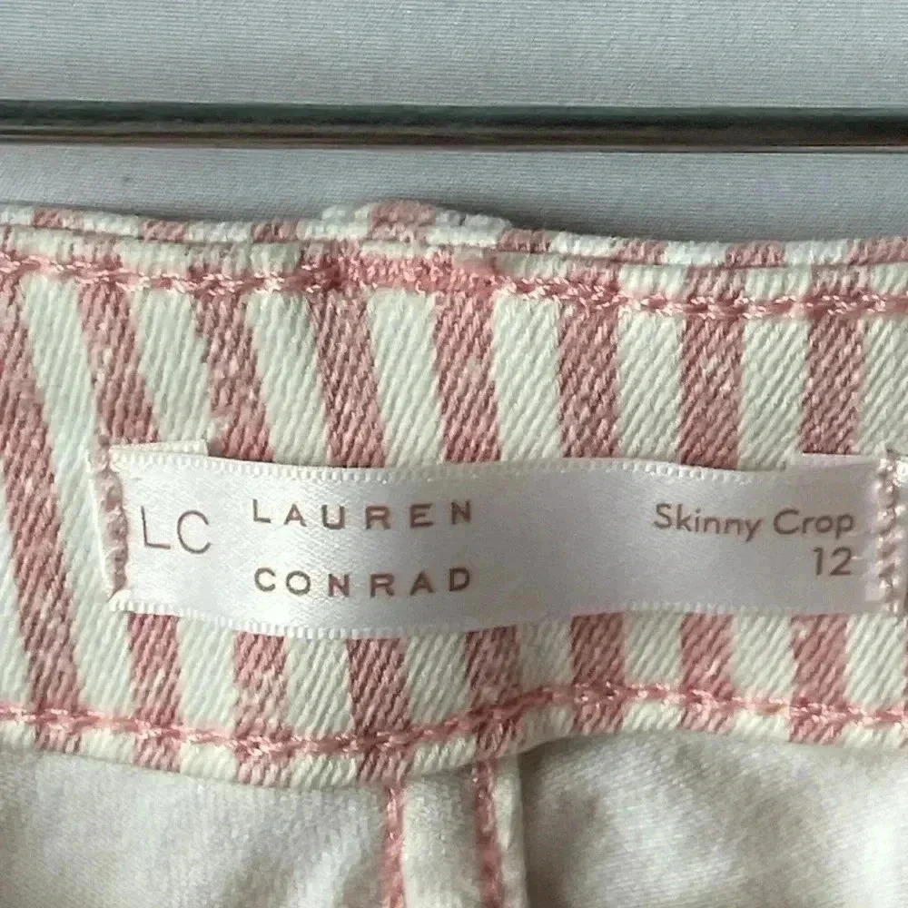 LC LAUREN CONRAD SKINNY CROP JEANS SIZE 12 SOFT RED STRIPE RAW HEM GUC CLEAN - Picture 12 of 13